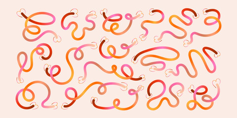  Freehand Art with Wavy Lines and Scribble Futuristic Sketches with Vibrant Colors. Playful geometric fluid organic shapes isolated. Trendy colorful freehand line doodles.
