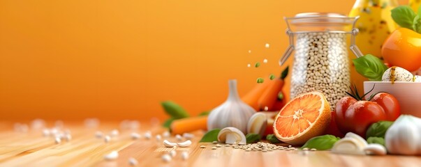 Vibrant arrangement of various fruits vegetables herbs and spices perfect for creating delicious nutritious Mediterranean style meals and recipes