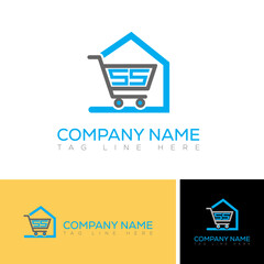 Letter SS Online Shop Logo vector. SS letter logo with Shopping Cart Icon. Illustration vector graphic of shopping cart and SS letter combination logo design concept.