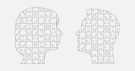 Head woman and man made puzzle pieces, education