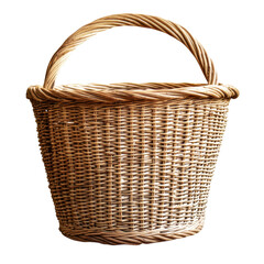 Obraz premium Charming Handwoven Wicker Basket with Handle on white background