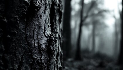 Obraz premium Dark Forest Tree Bark Texture Closeup Monochrome Photography