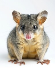 Obraz premium Ultra clean studio style photograph of mountain brushtail possum against a pure white background sharp lighting flawless high resolution detail minimalist modern wildlife photography
