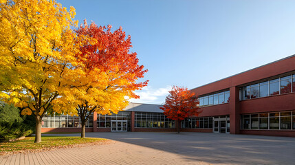 Autumn Trees And School Building