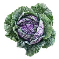 Obraz premium Close-up of vibrant purple and green cabbage leaves on a white background, symbolizing fresh nutrition and organic produce. Perfect for grocery ads, dietary visuals, and culinary ingredient features.