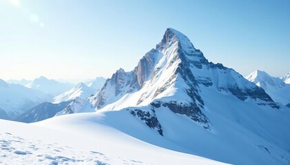 Snow-covered mountain peak, pristine white landscape , sunlit, mountain
