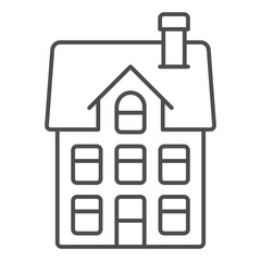 Three storey house thin line icon, real estate concept. Vector graphics. Cottage building sign on white background, outline style icon for mobile or web design.