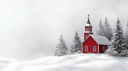 Winter church in snowy landscape