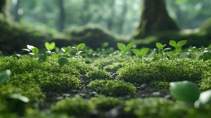 Lush green moss landscape with vibrant plant life