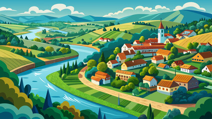 Aerial view of Korana river and green landscape in town of Karlovac