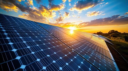 Solar panels at sunset