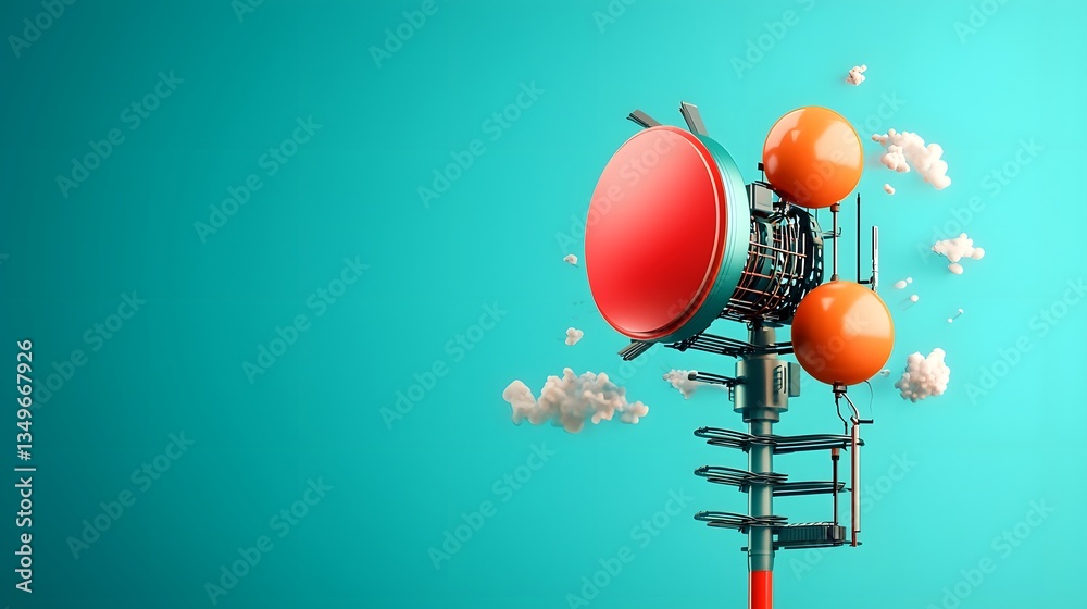 Poster a modern and futuristic antenna array system transmitting and intercepting wireless data