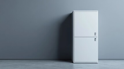White cabinet against gray wall, empty room, storage solution