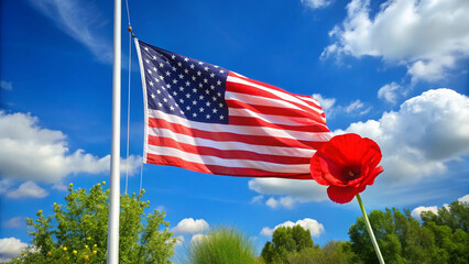 american flag against blue sky
