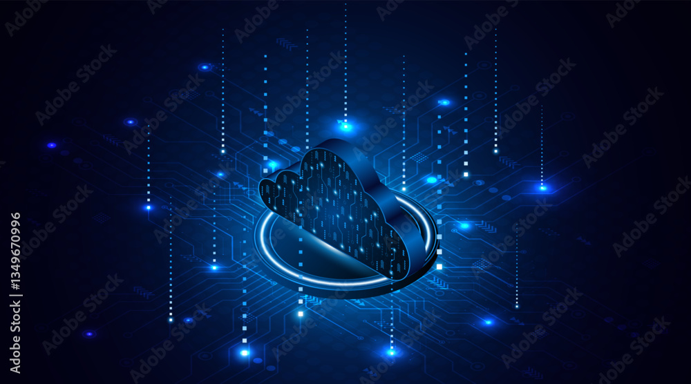 Poster Abstract cloud technology circuit board. Large data center concept. modern cloud storage technology innovation concept background	