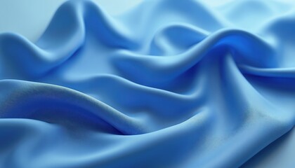 Obraz premium Abstract 3d render of blue wavy ribbons, folded cloth macro. Trendy silk textile layer structure, simple modern wavy curves. Minimal background ideal for fashion, decor.