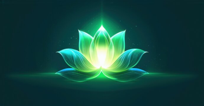 Vibrant green and dark blue mindfulness meditation app icon with lotus flower and soft glowing aura realistic detailed glossy style round square shape modern app icon bold vibra