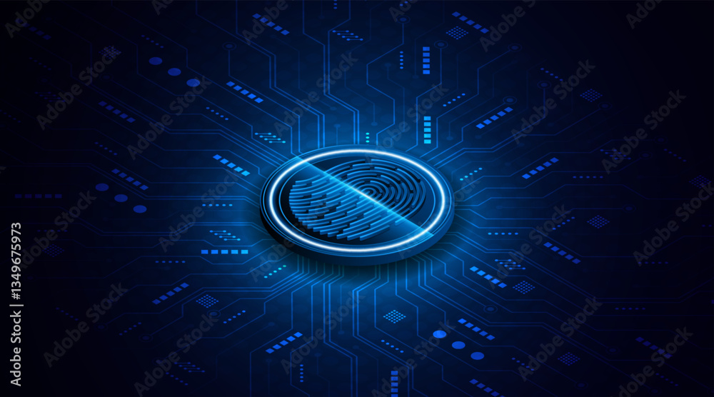 Poster abstract technology circuit board background. fingerprint scanning cybersecurity concept. modern tec