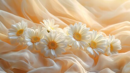 Fototapeta premium Delicate Daisies on Luxurious Silk