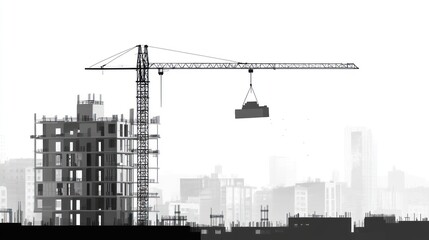 Obraz premium Construction Crane Lifting Material in Urban Building Site