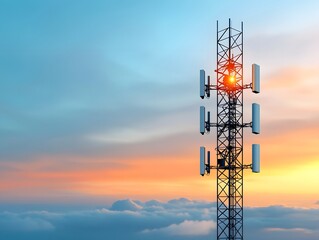 Tall steel latticed communication tower structure broadcasting digital information and radio signals across the landscape