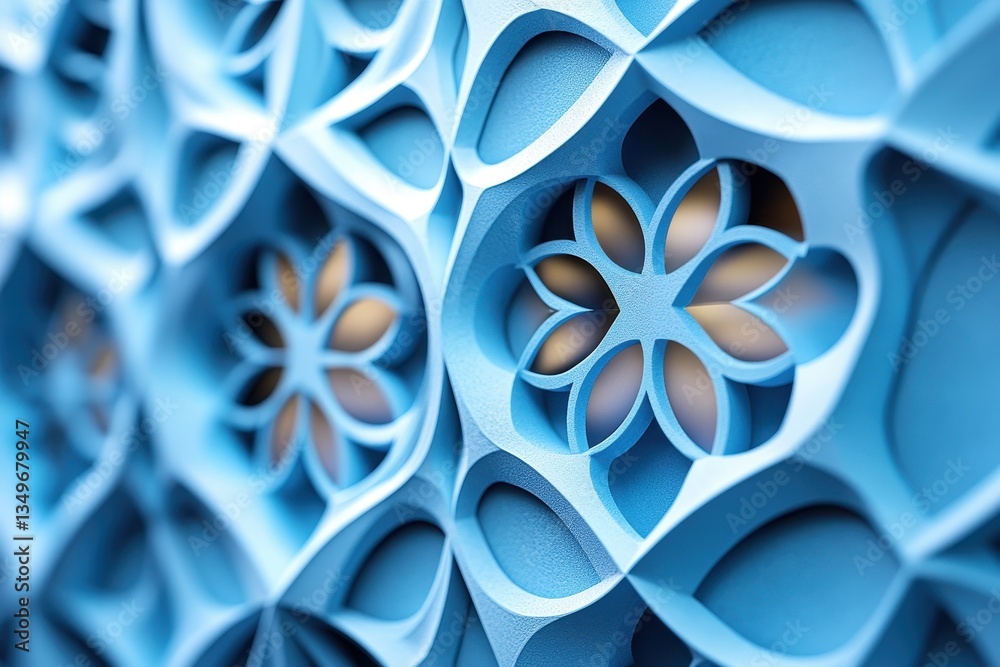 Poster intricate blue geometric patterns showcasing artistry in modern architectural design at a contempora