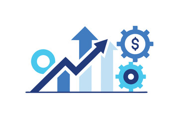 Upward Arrow Trend with Gears and Dollar Sign, Business Concept, Growth, Flat Design