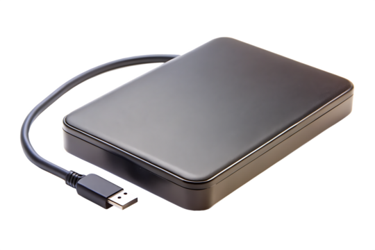 External Hard Disk drive with usb cable isolated on white background. External HDD with usb connector