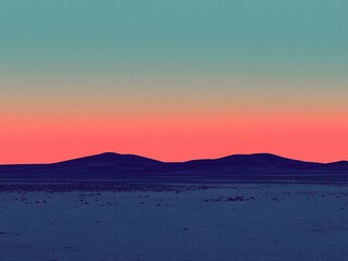 Serene Sunset Landscape: Minimalist Desert Scene with Pink Sky