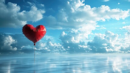 Fototapeta premium Floating Heart Balloon in Sky