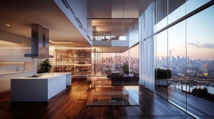 Luxury Penthouse Apartment with Stunning City Skyline View at Dusk
