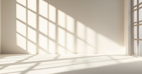 Obraz premium Soft Beige Studio Background with Window Shadows for Premium Product Display and Mockup Presentation