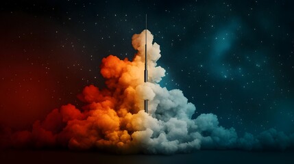 Antenna Array Transmitting Data Through the Air Framed by a Picturesque Intensely Colored Celestial Scene with Swirling Cosmic Clouds Twinkling Stars