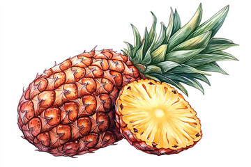 fresh pineapple with green leaves