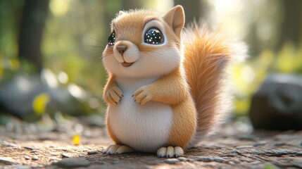 Cute cartoon squirrel in a forest setting