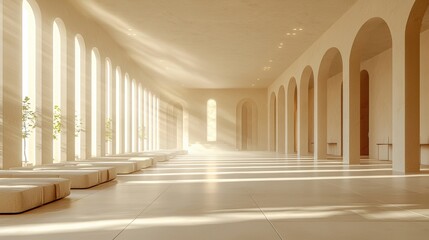 Obraz premium Grand Hallway with Arches and Sunlight