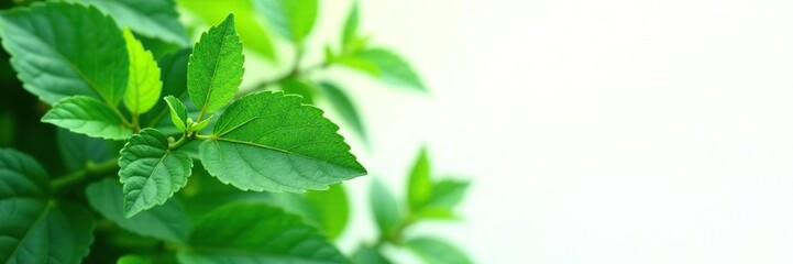 Obraz premium Leafy greens isolated on white background with soft focus effect, greenery, botanical, nature
