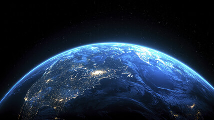Fototapeta premium Earth viewed from space at night, showcasing city lights and natural features