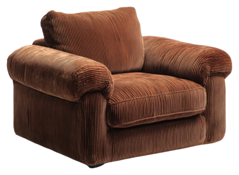 PNG Brown corduroy bon armchair furniture comfortable interior.
