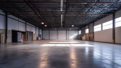 Spacious Modern Warehouse Interior Industrial Design, Empty Floor Space
