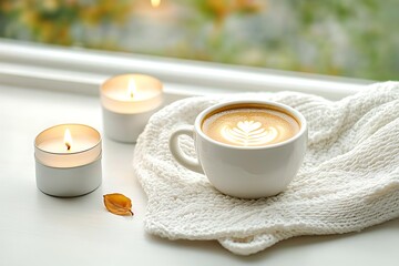 Cozy Autumn Coffee Windowsill Scene.