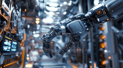 Fototapeta premium Futuristic Robotic Hand in Industrial Setting