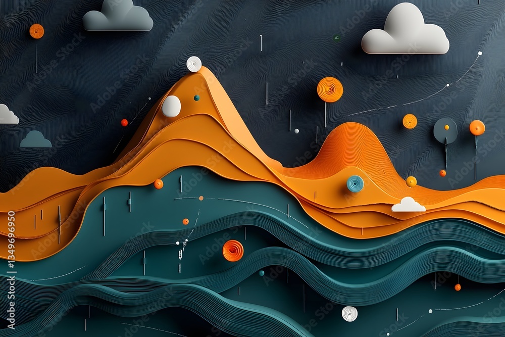 Poster captivating 3d topographic landscape with undulating hills and curves showcasing a mesmerizing visua