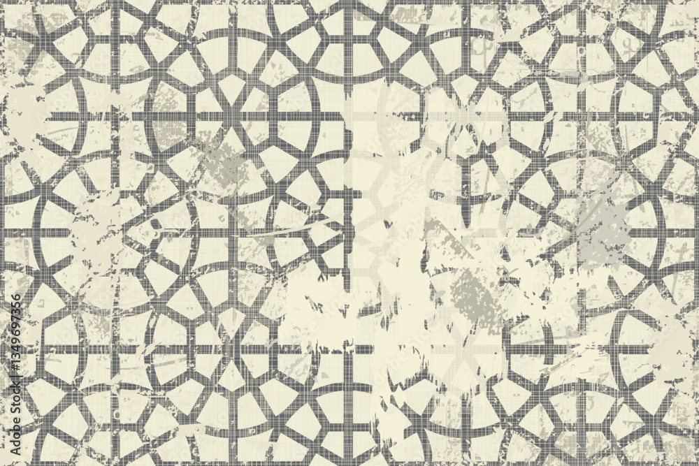 Aufkleber Abstract geometric seamless pattern with an effect of attrition in retro color. Vector shabby geometric carpet. Vintage background for ceramic tile, wallpaper, linoleum, textile, rug, web page
