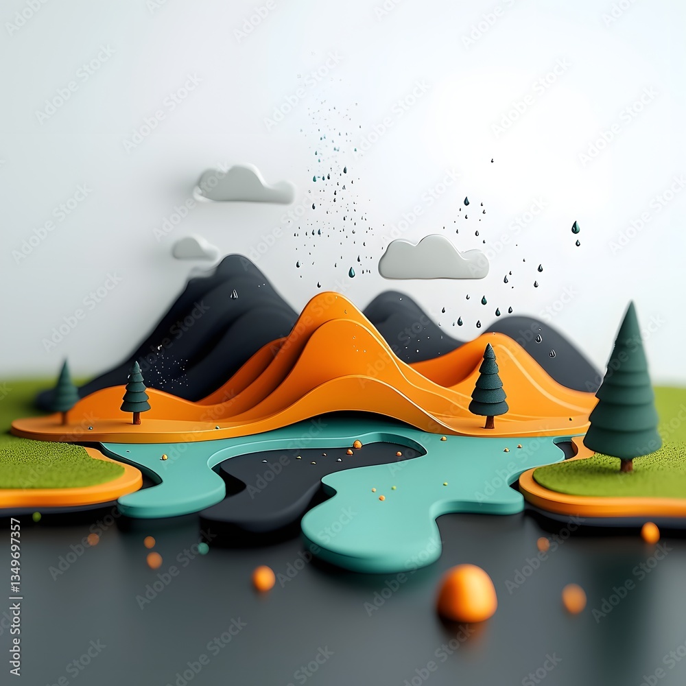 Poster captivating abstract landscape showcasing a topographic data visualization of dynamic fluid terrain 