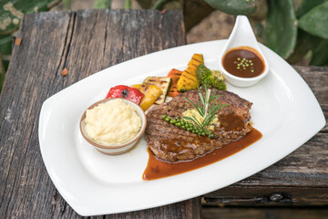 Ribeye steak and grilled vegetables