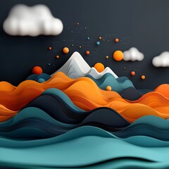Captivating abstract landscape showcasing a fluid dynamic topographic data visualization of a fantastical mountainous terrain with undulating patterns vivid colors and a starry night sky backdrop