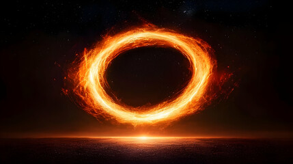 Fiery Ring Over Cityscape At Night