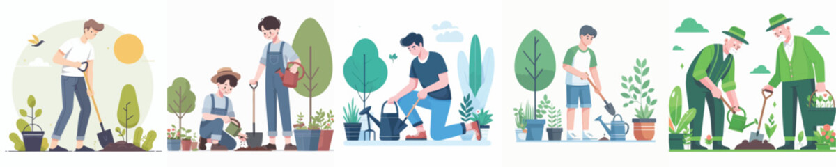 Fototapeta premium vector of a young man gardening