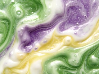 Obraz premium Abstract Swirled Liquid Texture: Green, Purple, Yellow Marble Effect
